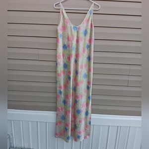Vintage Valerie Stevens  Full Length Polyester Nightgown M Beige Floral